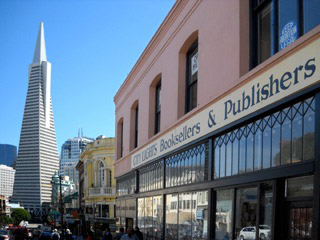 City Lights facade with Transamerica building in the background